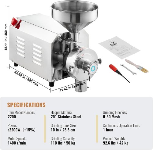VEVOR 2200W Commercial Grinder – Heavy-Duty Grain & Spice Mill, 50kg/h (New) - F367 - Image 8