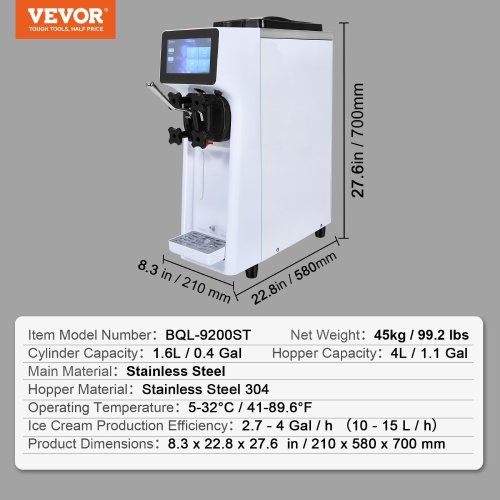 VEVOR 1000W Single Flavor Countertop Soft Serve Commercial Ice Cream Maker - F372 - Image 7