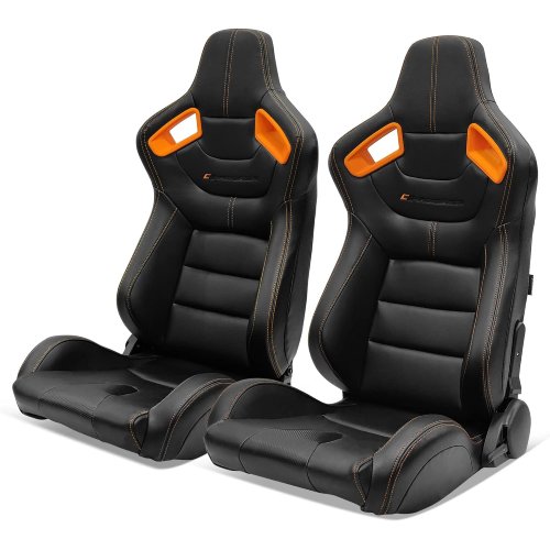 IKON Racing Seats (Pair) – Black/Orange, Reclinable w/ Sliders – F50