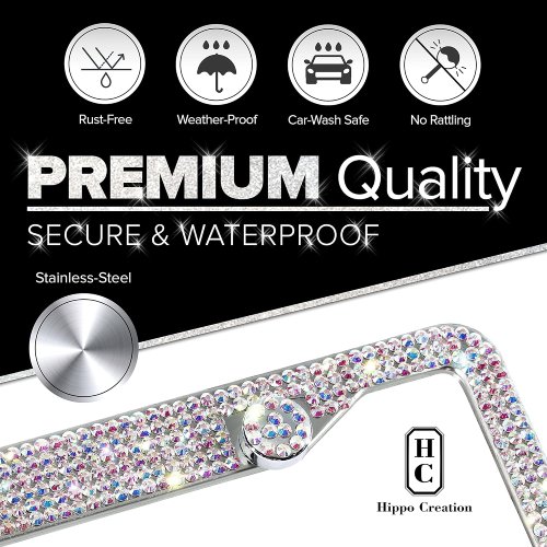 Crystal Bling License Plate Frames for Women Handcrafted Acrylic Bedazzled Cover - Crystal (Pack of 2) - Image 2