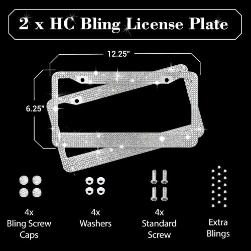Crystal Bling License Plate Frames for Women Handcrafted Acrylic Bedazzled Cover - Crystal (Pack of 2) - Image 9