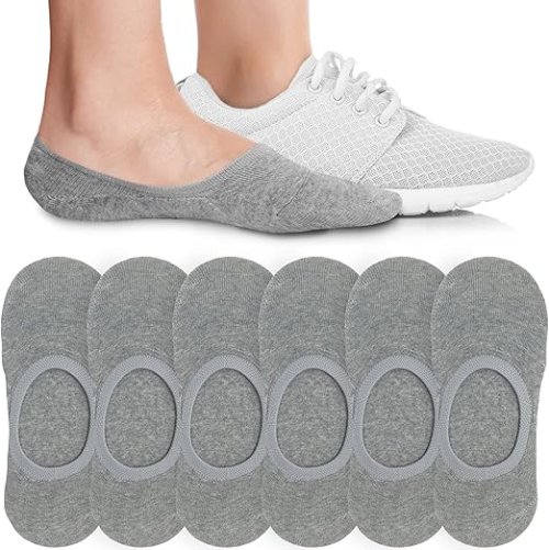Eedor No Show Socks with Low Cut and No Slip Socks for Women, 3 Pairs (6 Socks) Gray, 8-10
