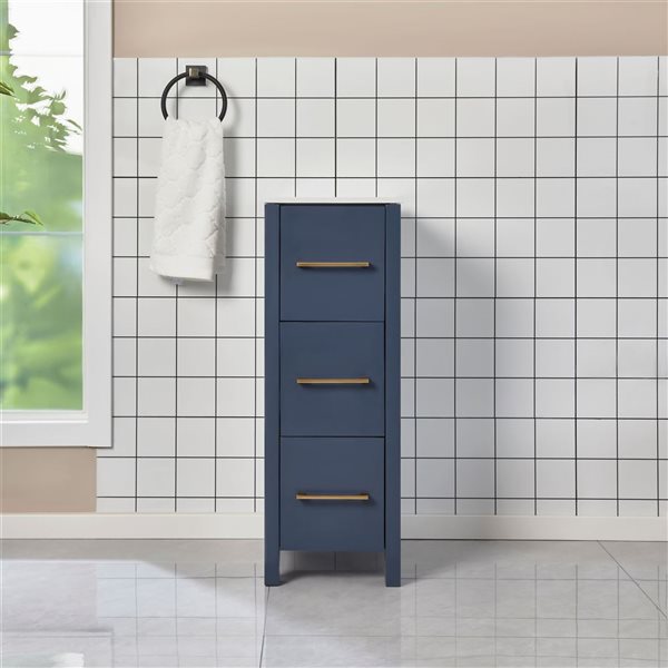 Vanity Art Freestanding Bathroom Storage Cabinet w/ Ceramic Top, Navy Blue (Like New) - F20