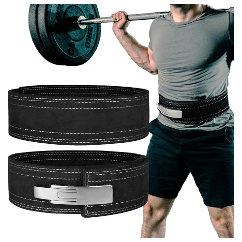 Lever Belt 10mm Belt For Men & Women Buckle Strongman Power Weightlifting Belts, Large (38"-44") - Black