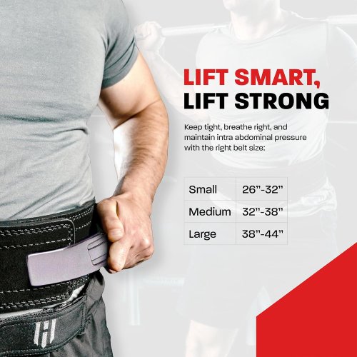Lever Belt 10mm Belt For Men & Women Buckle Strongman Power Weightlifting Belts, Large (38"-44") - Black - Image 7