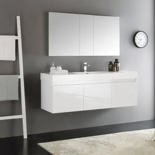 Fresca Mezzo 60" White Wall Hung Single Sink Modern Bathroom Vanity with Medicine Cabinet (Like New) - F19 - Image 2