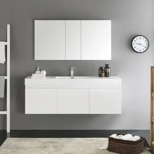 Fresca Mezzo 60" White Wall Hung Single Sink Modern Bathroom Vanity with Medicine Cabinet (Like New) - F19