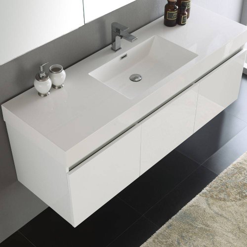 Fresca Mezzo 60" White Wall Hung Single Sink Modern Bathroom Vanity with Medicine Cabinet (Like New) - F19 - Image 4