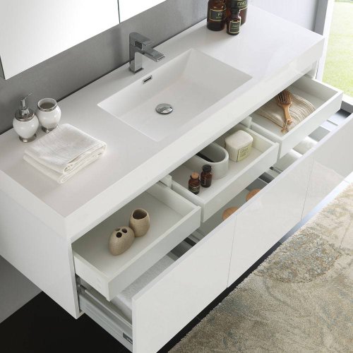 Fresca Mezzo 60" White Wall Hung Single Sink Modern Bathroom Vanity with Medicine Cabinet (Like New) - F19 - Image 5
