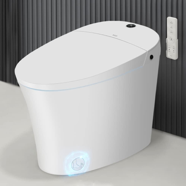 EPLO Modern Elongated One Piece Bidet Toilet with Warm Water, Dual Auto Flush Electric Tankless Toilets with LED Display E16 (Like New) - F65