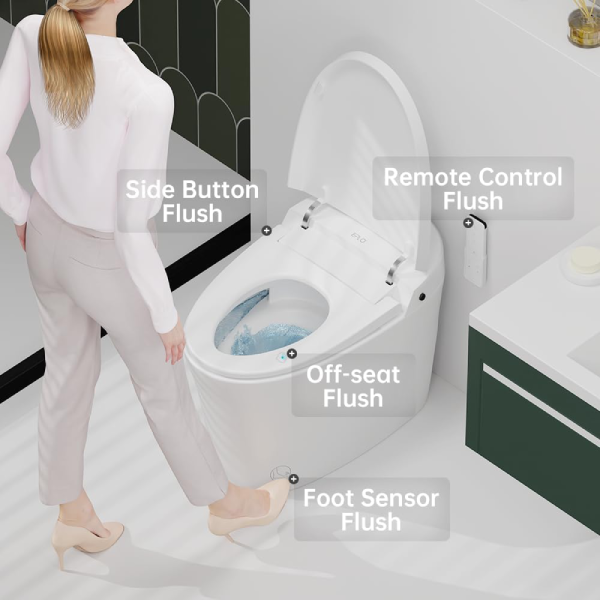 EPLO Modern Elongated One Piece Bidet Toilet with Warm Water, Dual Auto Flush Electric Tankless Toilets with LED Display E16 (Like New) - F65 - Image 2