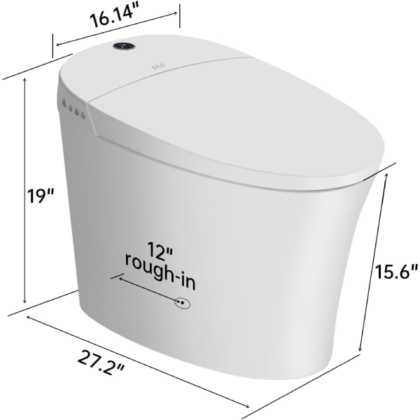 EPLO Modern Elongated One Piece Bidet Toilet with Warm Water, Dual Auto Flush Electric Tankless Toilets with LED Display E16 (Like New) - F65 - Image 3