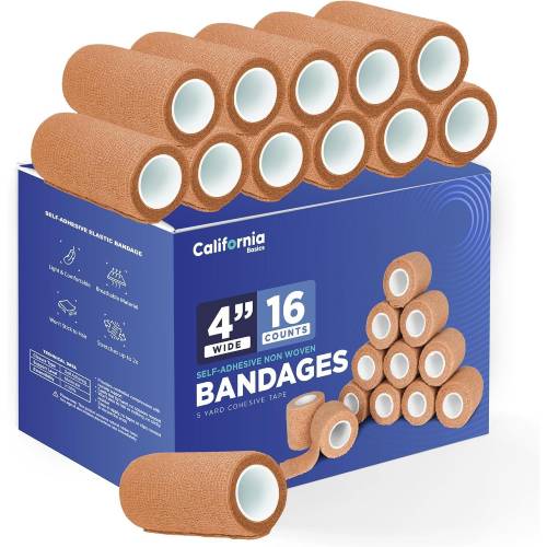 4 Wide x 5 Yards Self-Adherent Cohesive Self-Adhesive Bandage Rolls Vet Tape Wrap Brown