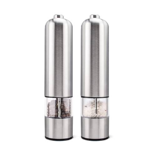 2 Pack Electric Pepper and Salt Grinder, Battery Powered - Stainless Steel