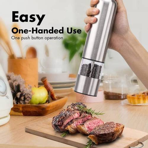 2 Pack Electric Pepper and Salt Grinder, Battery Powered - Stainless Steel - Image 2