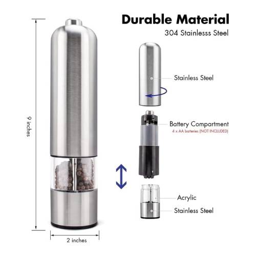 2 Pack Electric Pepper and Salt Grinder, Battery Powered - Stainless Steel - Image 4