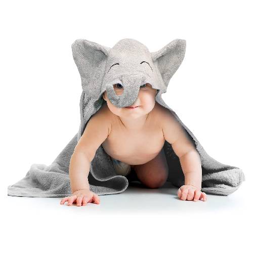 Organic Bamboo Hooded Baby Towel by Liname Extra Large Bath Towel for Infants & Toddlers (Elephant)