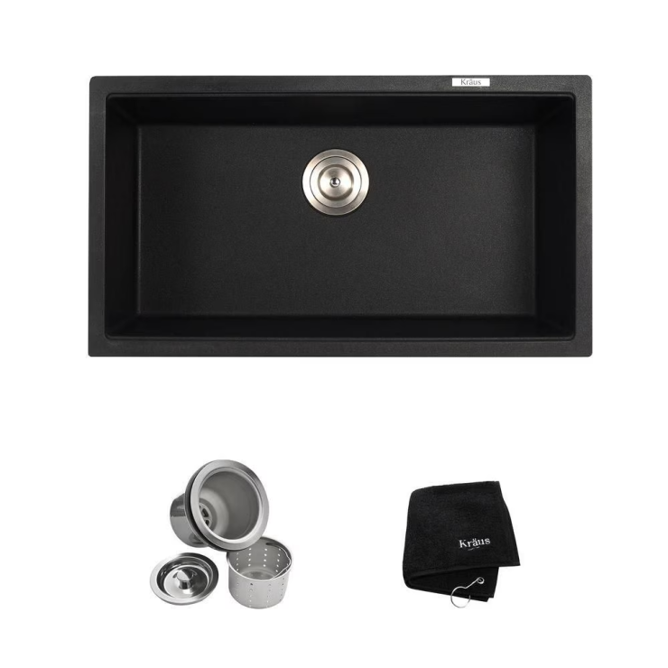 Kraus Undermount Granite Composite 32" Single Basin Kitchen Sink Kit in Black (Like New) - F47