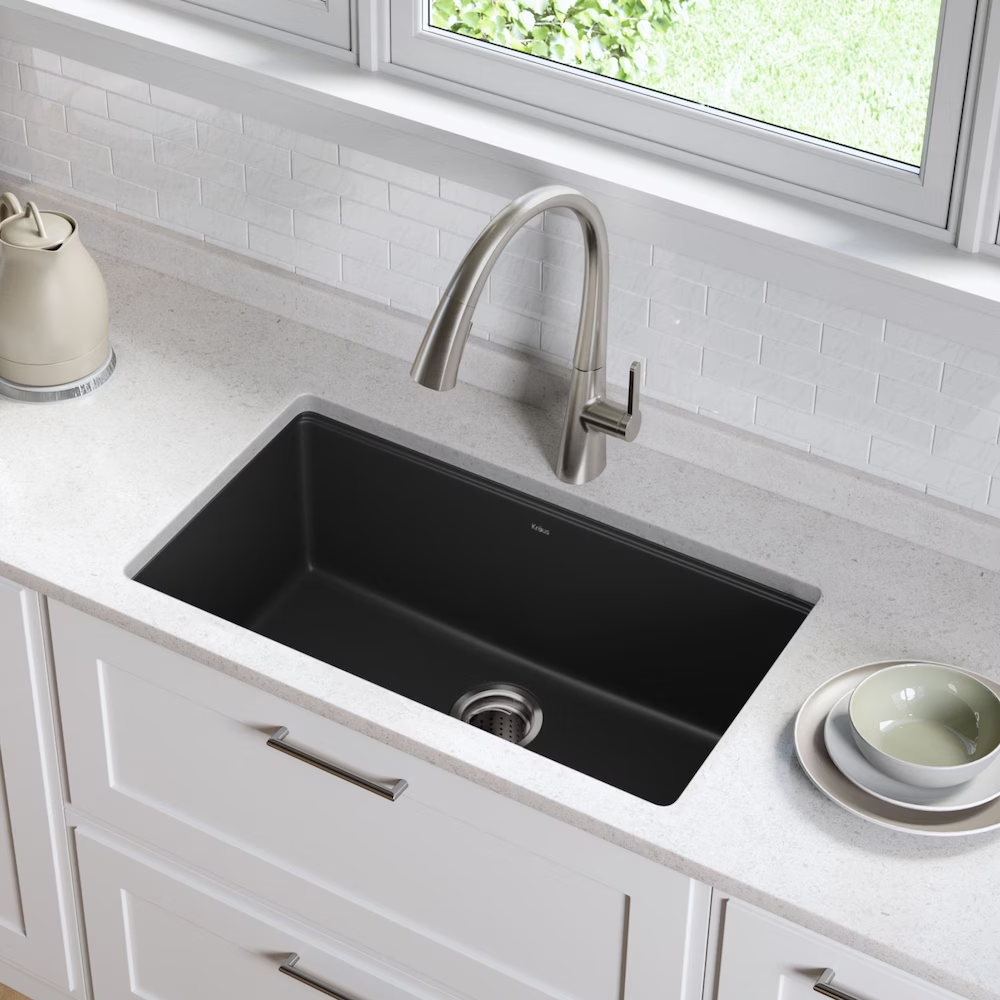 Kraus Undermount Granite Composite 32" Single Basin Kitchen Sink Kit in Black (Like New) - F47 - Image 3