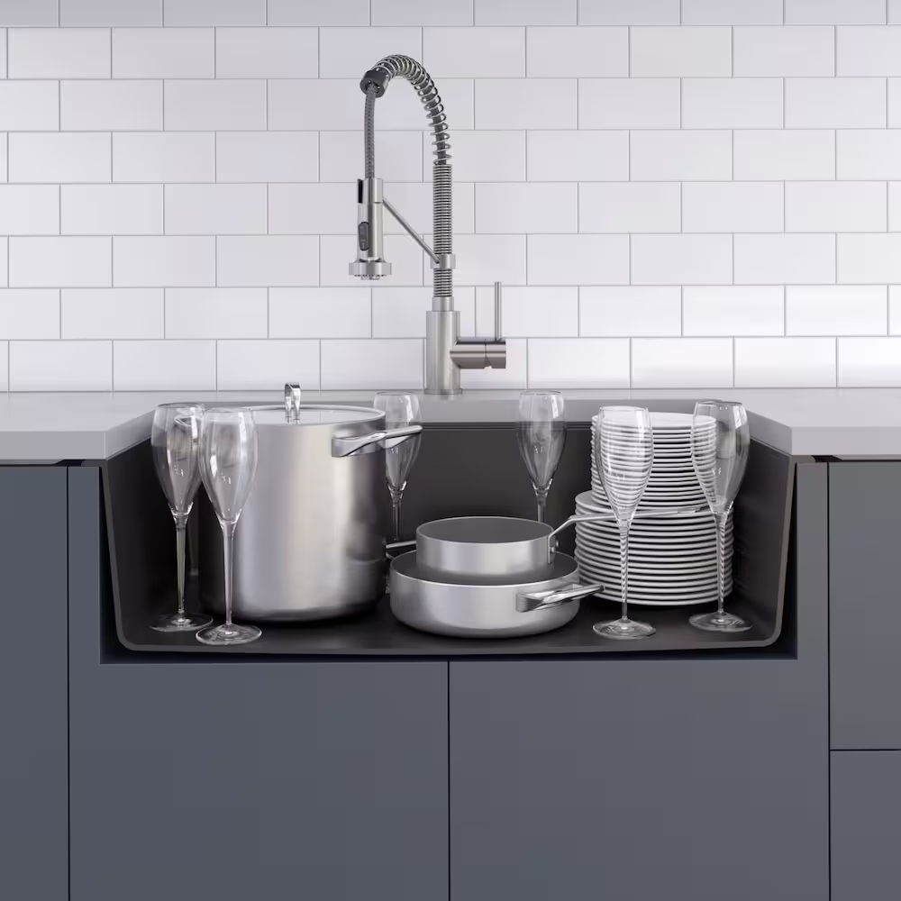 Kraus Undermount Granite Composite 32" Single Basin Kitchen Sink Kit in Black (Like New) - F47 - Image 5