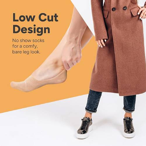 Eedor No Show Socks Womens with Low Cut Socks and No Slip Socks for Women, 3 Pairs (6 Socks)_beige, 5-7 - Image 2