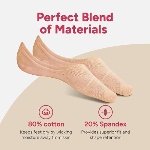 Eedor No Show Socks Womens with Low Cut Socks and No Slip Socks for Women, 3 Pairs (6 Socks)_beige, 5-7 - Image 3