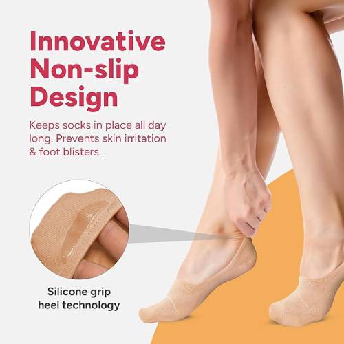 Eedor No Show Socks Womens with Low Cut Socks and No Slip Socks for Women, 3 Pairs (6 Socks)_beige, 5-7 - Image 5