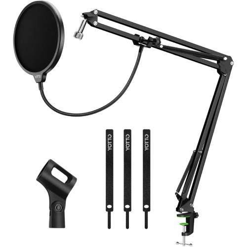 YOTTO Microphone Stand Adjustable Studio Suspension Boom Scissor Arm with Pop Filter Windscreen