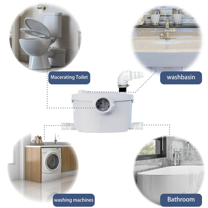 SUPERFLO Macerating Toilet System, Powerful & Durable Upflush Toilet for Basement Macerator Pump Toilet with AC Vent & 4 Water Inlets (Like New) - F59 - Image 10