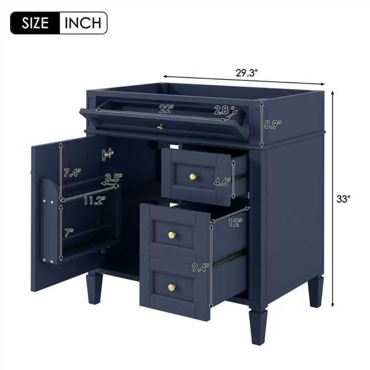 Wateday 30'' Bathroom Marble Vanity Sink, Modern Bathroom Storage Cabinet with 2 Drawers and a Tip-out Drawer (Like New) - F39 - Image 3