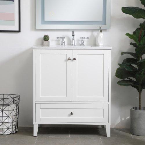 Elegant Lighting Brown Cabinet with Drawers and White Marble Sink (Like New) - F10