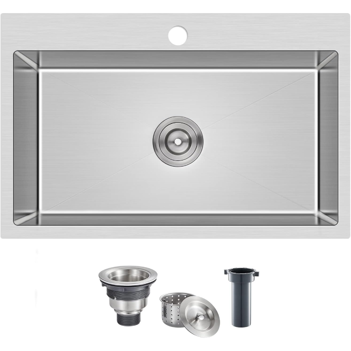 MENATT 28" Drop-in Kitchen Sink, 304 Stainless Steel Topmount Handmade Residential Sink (Like New) - F40