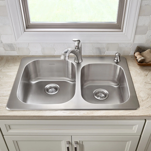 American Standard Sullivan 33" x 22" Stainless Steel Double-Bowl Drop-In Sink w/ Faucet & Soap Dispenser (Good) - F3