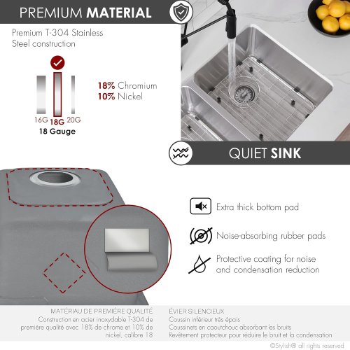 Stylish S-414TG 29" x 18" Stainless Steel Double Bowl Kitchen Sink, Drop-In/Undermount (Like New) - F53 - Image 3