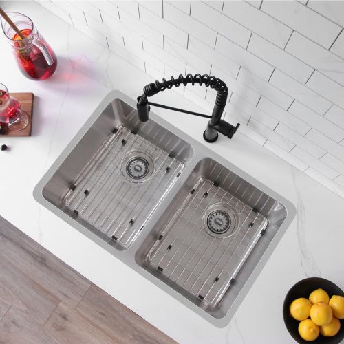 Stylish S-414TG 29" x 18" Stainless Steel Double Bowl Kitchen Sink, Drop-In/Undermount (Like New) - F53