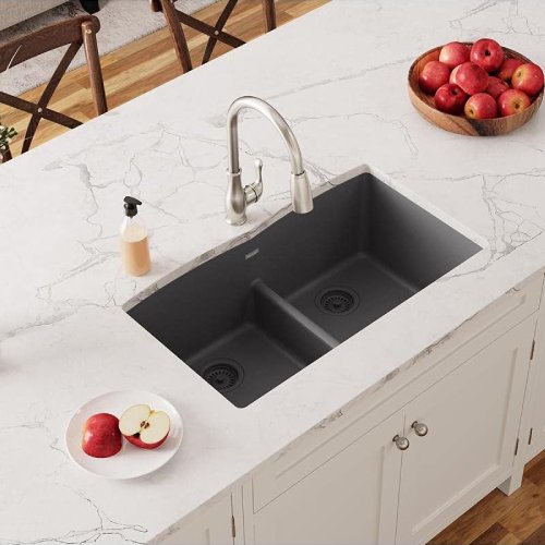 Elkay Quartz Classic Undermount Double Bowl Sink, Dusk Gray (Like New) - F610