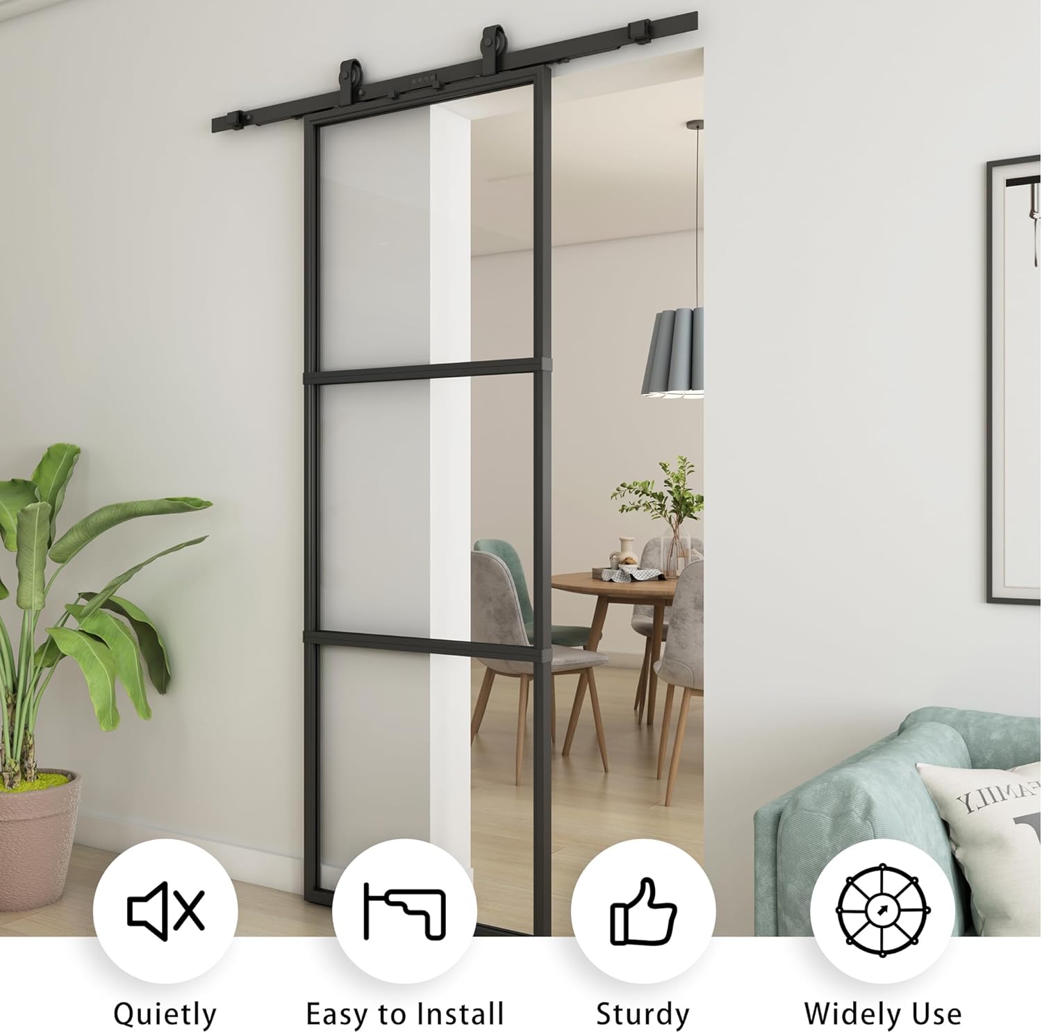 JUBEST 30" x 84" Sliding Glass Barn Door w/ Hardware Kit (Like New) - F614 - Image 6