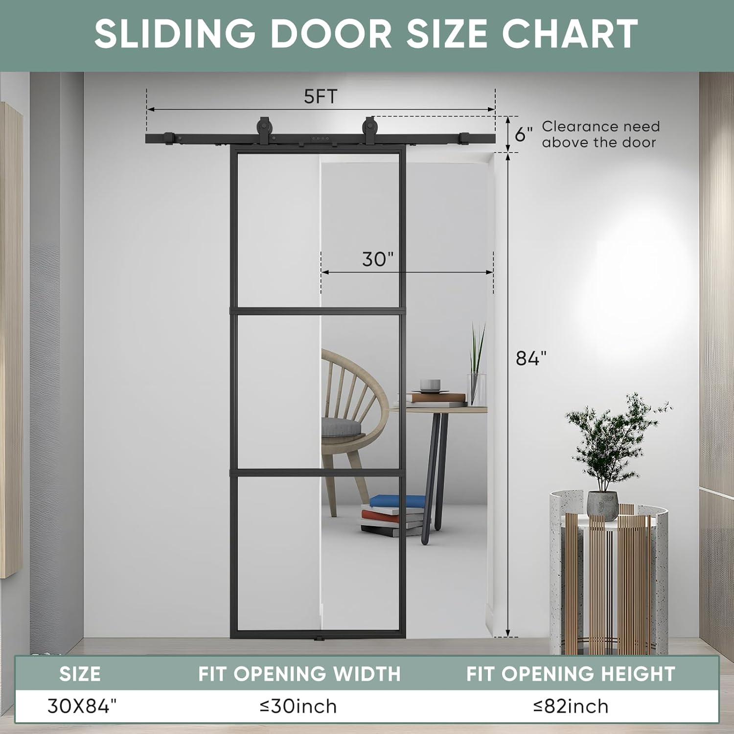 JUBEST 30" x 84" Sliding Glass Barn Door w/ Hardware Kit (Like New) - F614 - Image 4