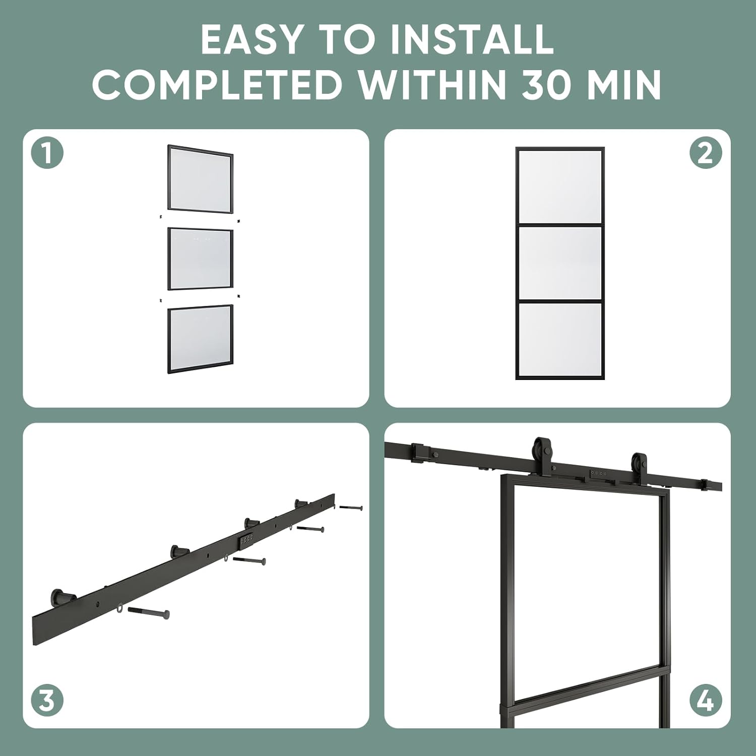 JUBEST 30" x 84" Sliding Glass Barn Door w/ Hardware Kit (Like New) - F614 - Image 7