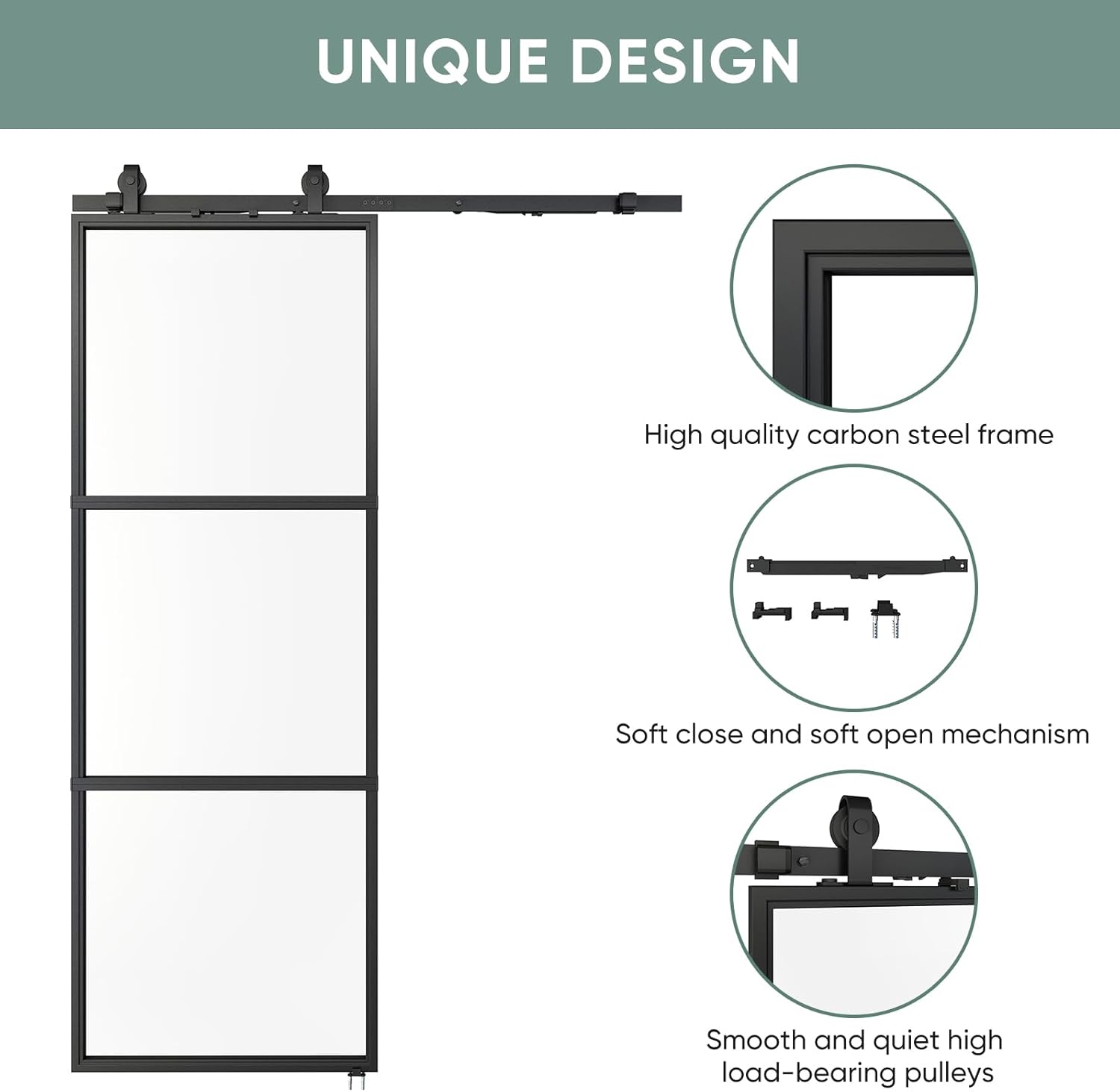 JUBEST 30" x 84" Sliding Glass Barn Door w/ Hardware Kit (Like New) - F614 - Image 5