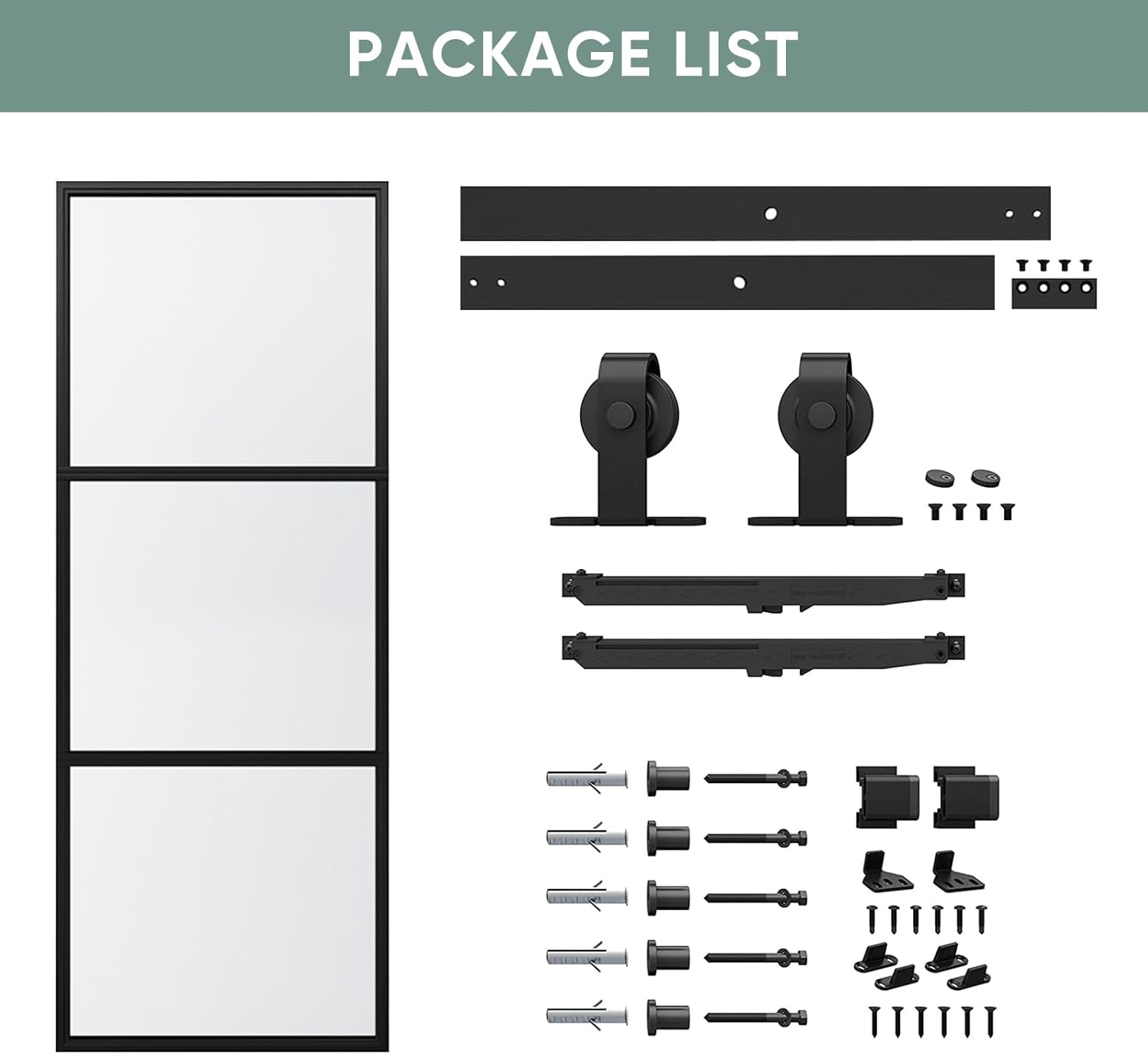 JUBEST 30" x 84" Sliding Glass Barn Door w/ Hardware Kit (Like New) - F614 - Image 8