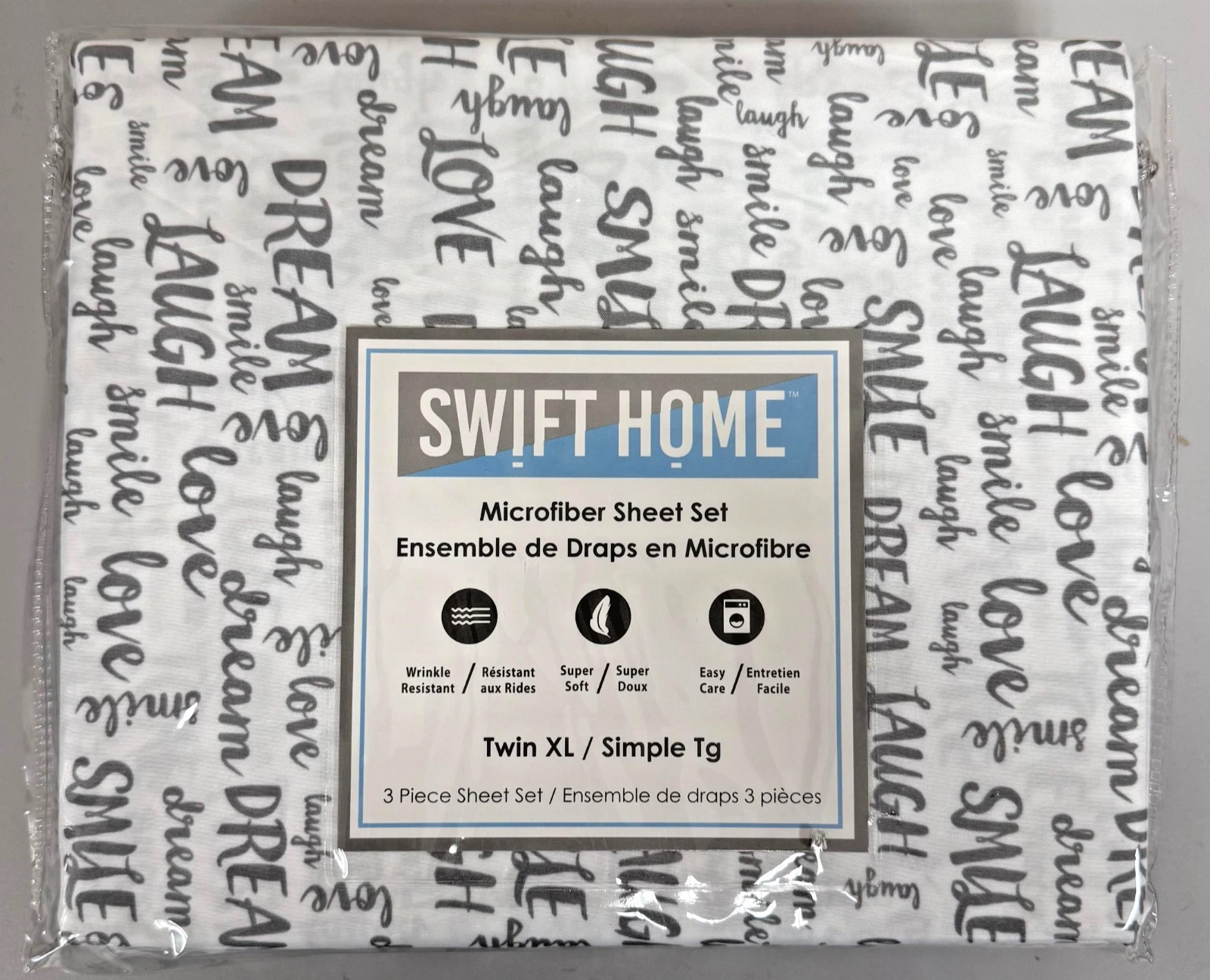 Swift Home Microfiber 3-Piece Sheet Set - Printed Grey, Twin XL