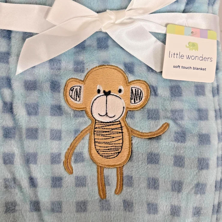 Little Wonders soft touch baby blanket, monkey pattern - pack of 2