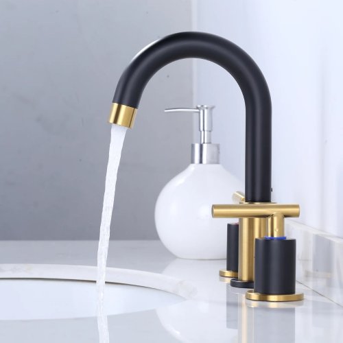 WOWOW Black and Gold Widespread 2 Handle Bathroom Sink Faucet with Drain (Like New) - F717