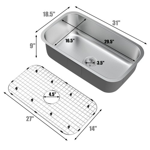 Costway 31'' Undermount 304 Stainless Steel Single Bowl Kitchen Sink with Accessories (Like New) - F501 - Image 12