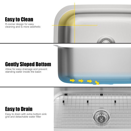 Costway 31'' Undermount 304 Stainless Steel Single Bowl Kitchen Sink with Accessories (Like New) - F501 - Image 6