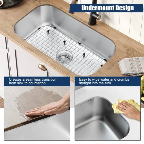 Costway 31'' Undermount 304 Stainless Steel Single Bowl Kitchen Sink with Accessories (Like New) - F501 - Image 10