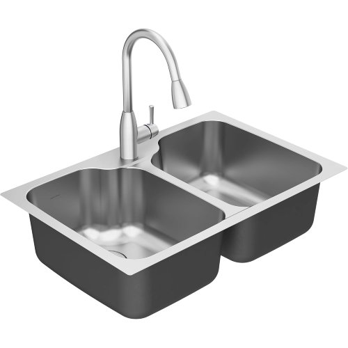 American Standard Fairacres 33" x 22" Stainless Steel Double Bowl Kitchen Sink (Like New) - F504 - Image 2