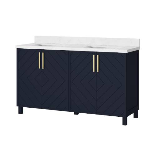 BridgePoint 60″ Roundstone Double Sink Vanity, Blue (Like New) - F655 - Image 4
