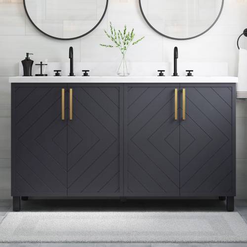 BridgePoint 60″ Roundstone Double Sink Vanity, Blue (Like New) - F655
